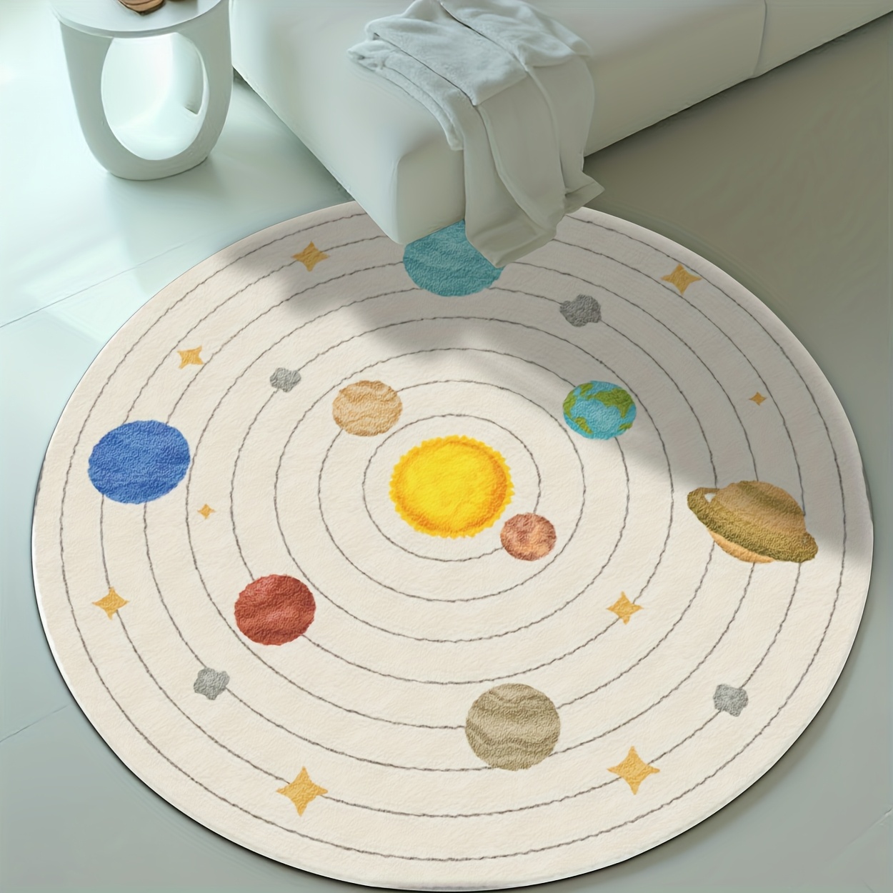 Baby Nursery Cushion - Uroczy okrągły dywanik z planetami Układu