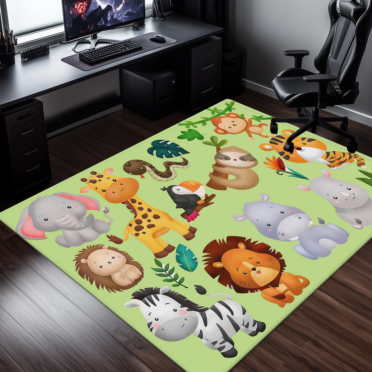 Baby Nursery Jungle Animals - Uroczy dywanik z kryształowego aksamitu z