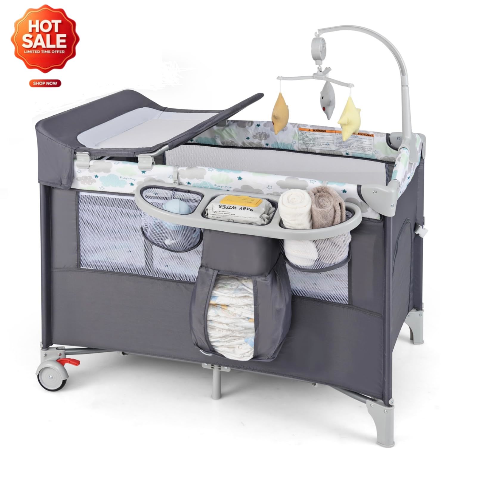 Bassinet Bedside Sleeper - Łóżeczko 5-w-1, przenośne łóżeczko nocne z
