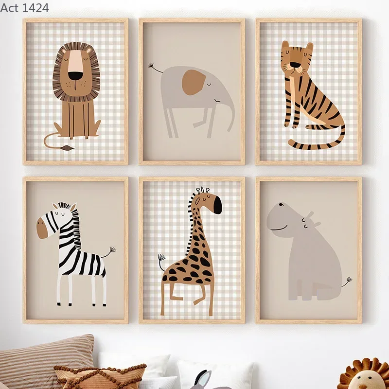 Baby Nursery Jungle Animals - Lew, Tygrys, Słoń, Żyrafa, Zwierzęta z