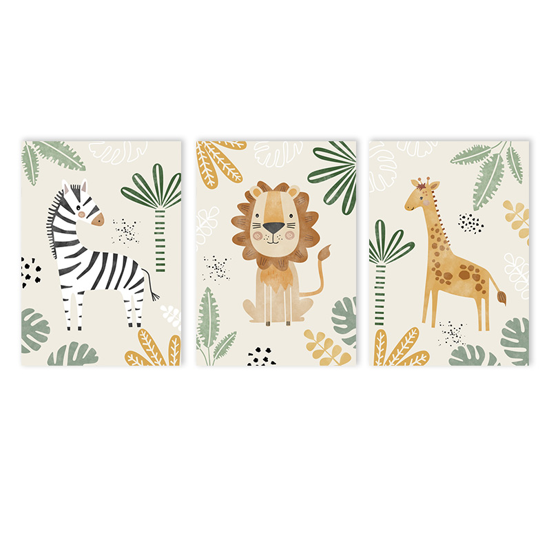 Baby Nursery Jungle Animals - Bez ramy, 3 sztuki - Uroczy