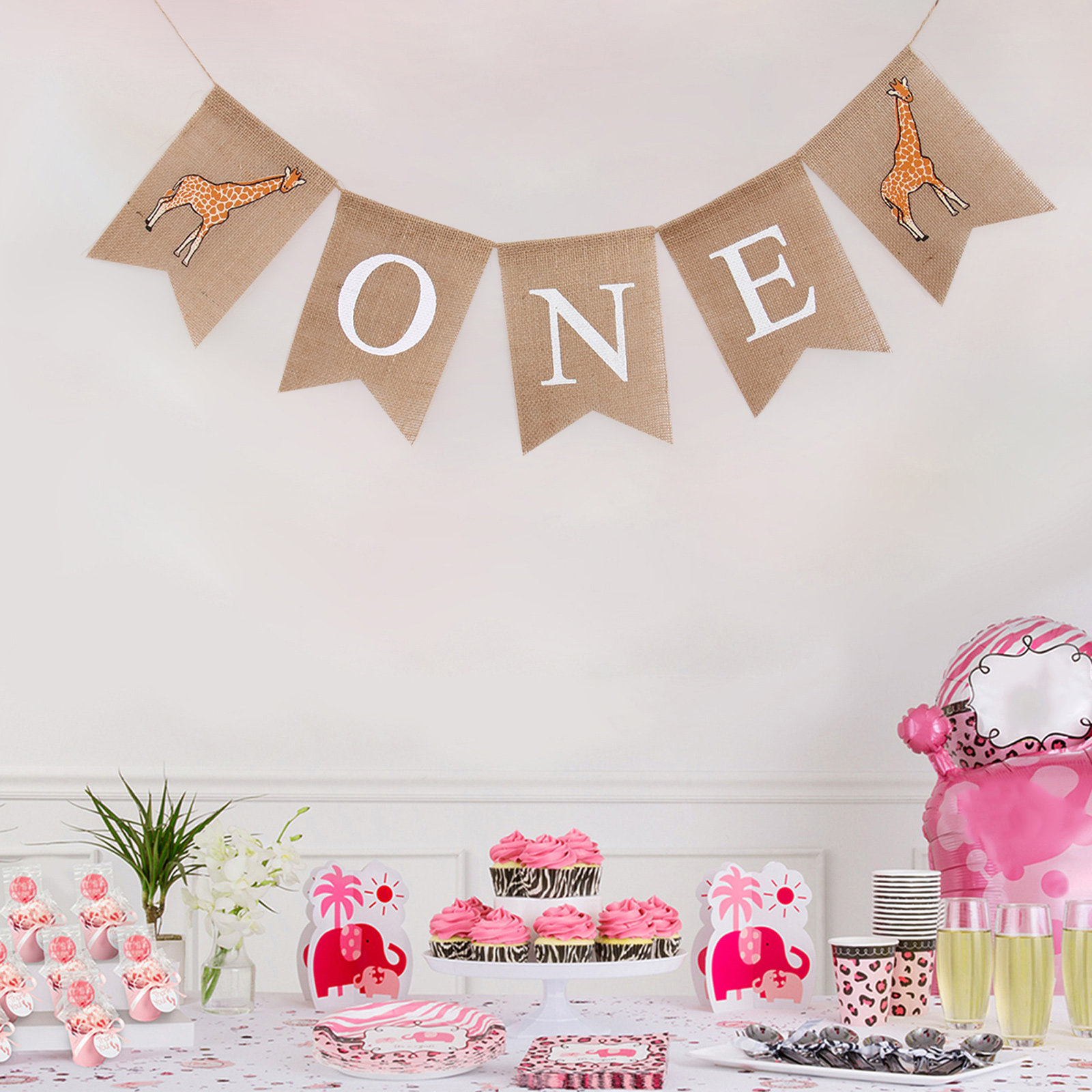 Baby Nursery Garland - Girafa Lniany Baner Jednostronny Nadruk Juta
