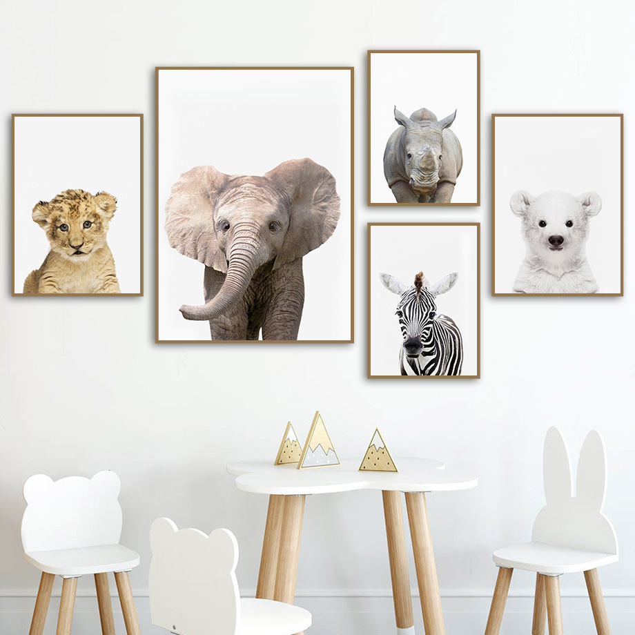 Baby Nursery Jungle Animals - 1 szt. bezramowy obraz na płótnie,