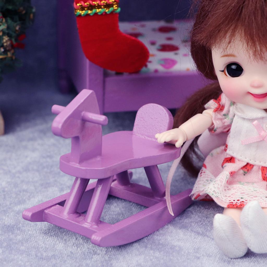 Baby Nursery Rocking Chair - Drewniany domek dla lalek, miniaturowy konik