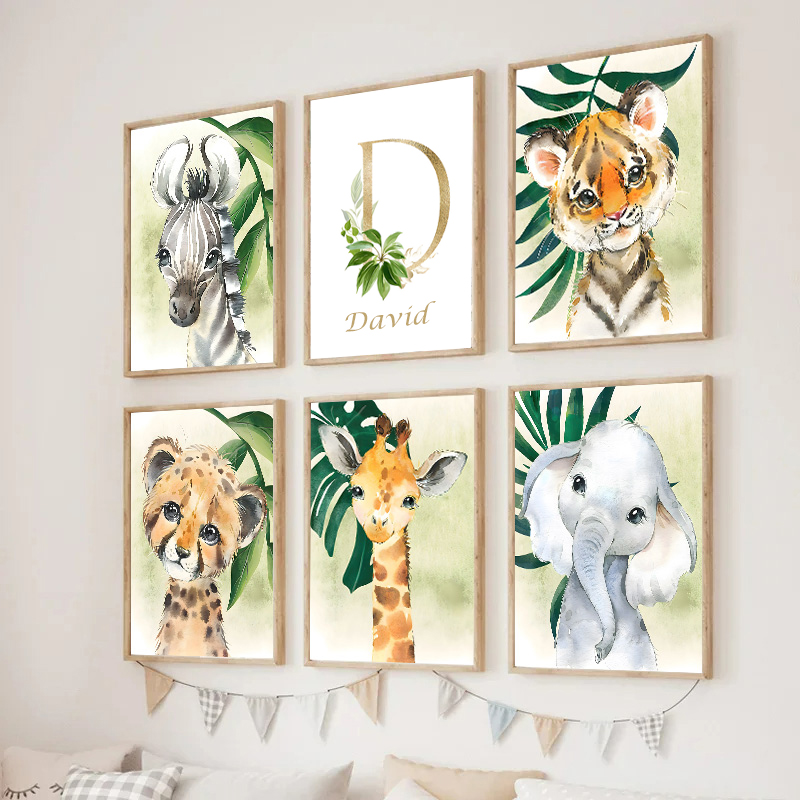 Złoty plakat z imieniem dzieck – Baby Nursery Jungle Animals recenzja i cena