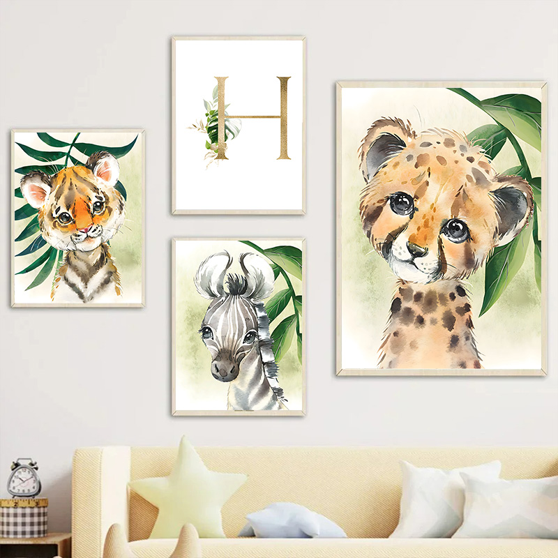 Złoty plakat z imieniem dzieck – Baby Nursery Jungle Animals recenzja i cena