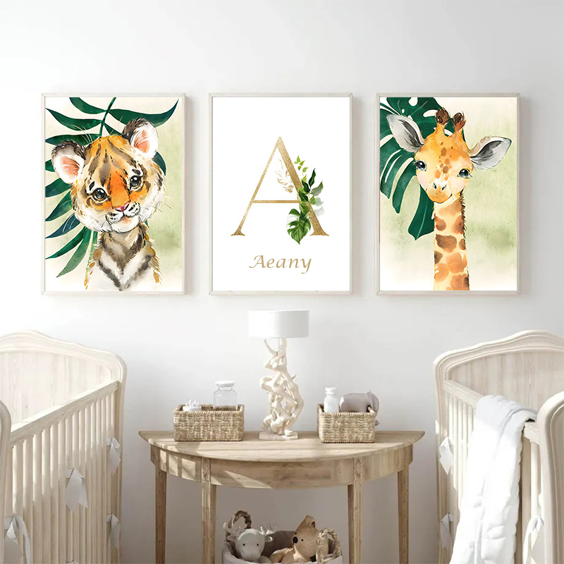 Złoty plakat z imieniem dzieck – Baby Nursery Jungle Animals recenzja i cena