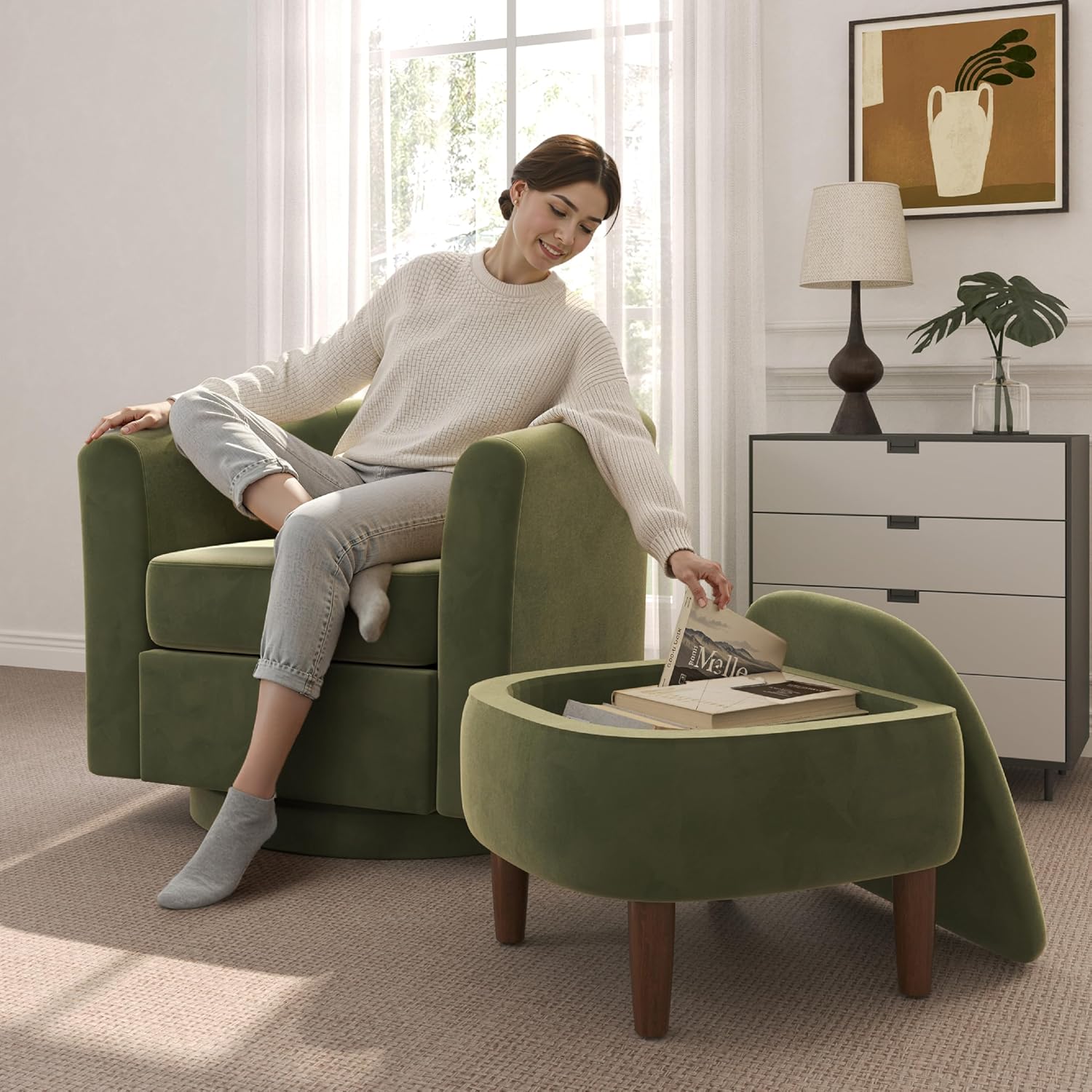 Zielony, aksamitny fotel obrot – Baby Nursery Rocking Chair recenzja i cena
